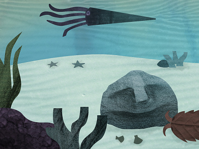 Drifted Along — detail from "My Life Story by A. Rock" book childrens book geology illustration ocean rock sea squid texture under water