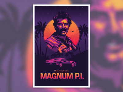 Magnum P.I. Poster 80s beach illustration poster retro sun tv vintage