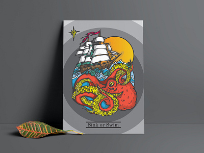 Sink or Swim handdrawn illustration illustrator lineart linework octopus pattern tattoo style texture vector