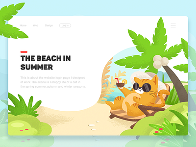 Sunbathing in summer-illustration beach cat colour design flowers illustration summer sunbathing tree web