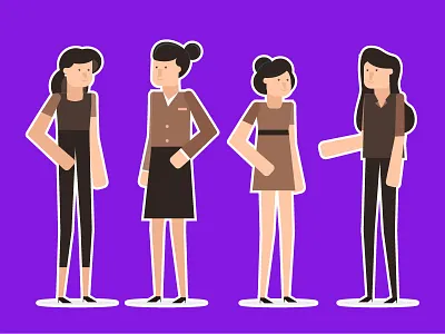 Female Characters Model Sheet... characters female flat flat design illustration model sheet vector woman