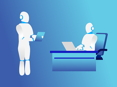 Robots ai blue desk gradient illustration invite robot