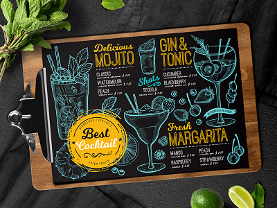 Cocktail Bar Menu bar branding cocktail drinks food illustration restaurant template