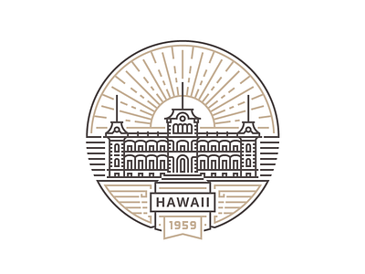 Hawaii building castle emblem hawaii honolulu palace sun usa wings