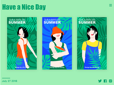 Sunshine Girls girls green leaves illustrations