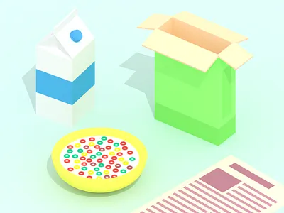 Cereals 3d cereals food illustration low poly lowpoly vaporwave