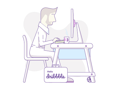 Hello Dribbble! First Shot. More to come. hello dribbble illustration purple ui design ux design work area working