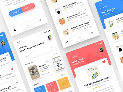 Poetry App Concept app cards dashboard design illustration ios iphone log poem poetree poetry profile room ui ux zihad