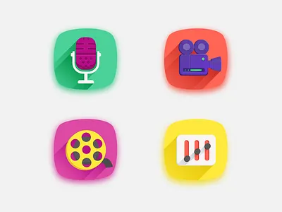 Icon set film flat gradient icon kit metro mic movie music record simple