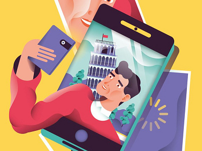 Holiday - Selfie Tourists editorial holiday illustration tourists