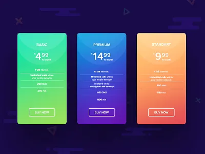 UI Pricing table concept creative design gradient illustration pricing table ui ux web web design