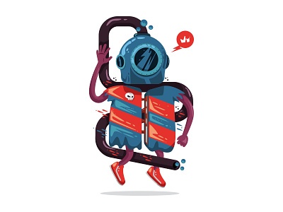 Diver in trouble characterdesign diver illustration krono krono illu