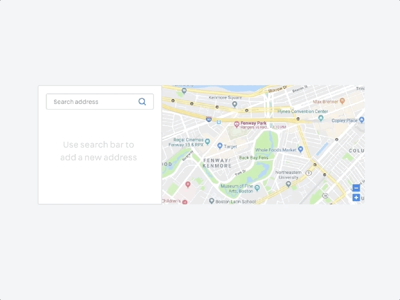 New address address dropdown maps pin search ui ux