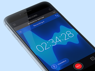 Acoustic Stream mobile app recording screen channels dark future mobile app music record recording tuning ui design vis wave