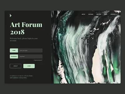 Art Forum Login Screen 2d adobexd dailyui login page ui photoshop uiux ux web adobe