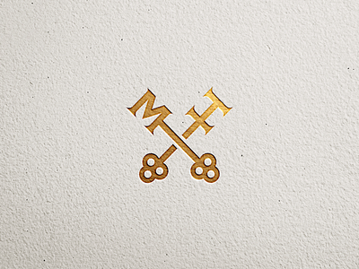 Monumental Hotel branding deboss gold hotel icon keys logo print