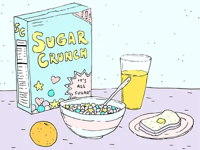 Saturday Morning blue breakfast cereal illustration purple saturday weekend