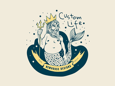 Lazy King banner crown illustration king mermaid merman trident