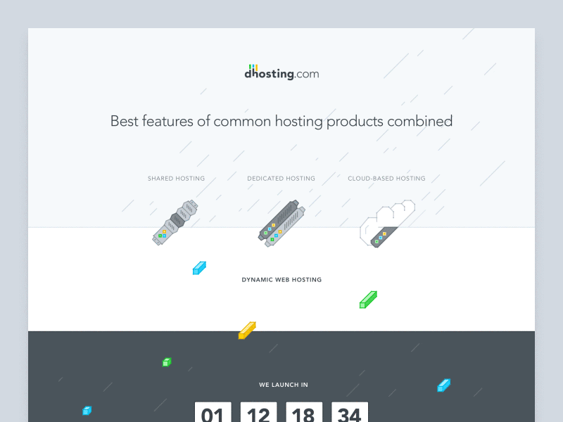 dhosting.com - prelaunch landing page cloud coming soon counter homepage hosting landing page product page server technology website