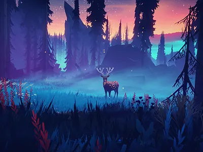 A Night Among Trees 3d among trees birds environment exploration forest night stylized sunset survival