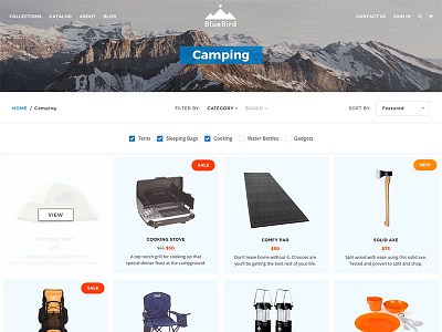 BlueBird Shopify Theme - Collection design mockup shopify ui ui design web design