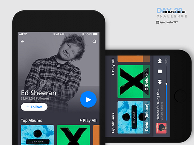 100 Days of UI - #29 app challenge clean dark ios minimal mobile music player ui ux