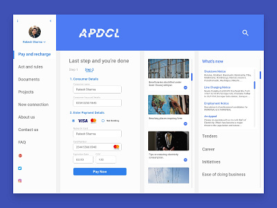 Web app concept for Assam Electricity board's site. apdcl assam assam electricity board government app government site india ui design user interface web app