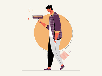 Notification boy character color illustration message mobile notification studiotale style man texture walk walking