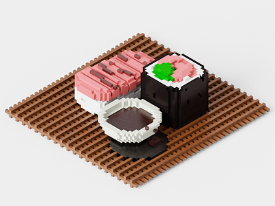 Sushi! 3d pixel render sushi voxel