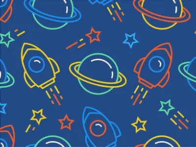 Seamless pattern with space aircraft astronomy background cosmic flying galaxy infinity planet rocket space star symbol