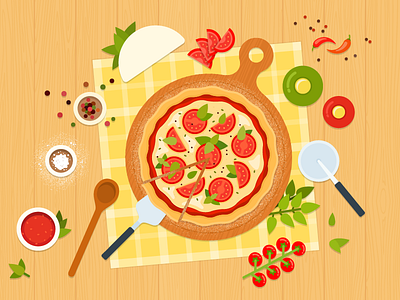 Margarita ai flat food illustration margarita pizza vector vegetables vegetarian