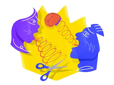 Tongue fight | 巧舌如簧 chinese chineseidiom design flat fourchars hiwow idiom illustration people tongue vector