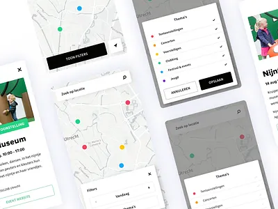 UIT op de kaart - UI Design app data design flat gis karta map mapviewer marker modal museum point responsive save search tool ui utrecht ux web