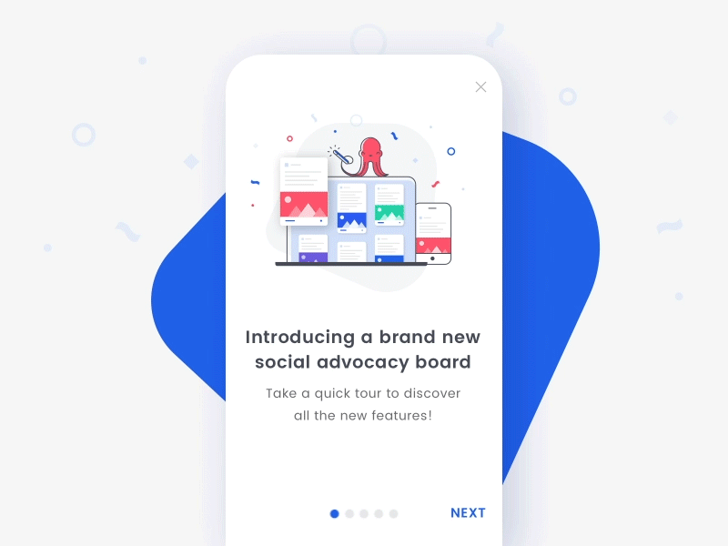 Application Tour animation application checkbox confetti icons illustration octopus on boarding product design tour ui ux