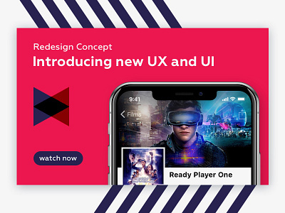 Introducing new UX and UI app cinema concept iphone mobile movie online red shot stripes ui ux