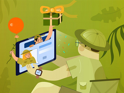 Celebration in the Jungle celebration chat colour digital domain illustration jungle line man vector web website