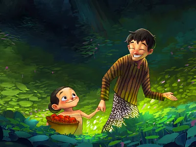 Brother and Sister artwork book cover brother children concept art cute forest illustration nature painting sibling sister