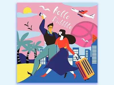 travel together illustration，flat