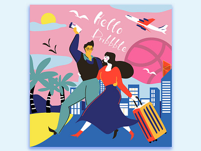 travel together illustration，flat
