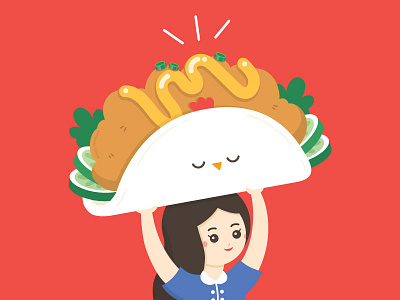 Fried Chicken Bao art character food illustration vector