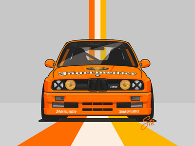 Jägermeister e30 M3 Evo 80s bmw car dtm evo illustration m3 orange retro vintage