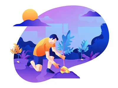 Planting Tree charity clean illustration mobile modern planting simple tree ui ux web