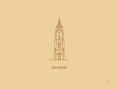 Oviedo Cathedral adventure architecture belltower cathedral church espana illustration minimal oviedo spain travel vector