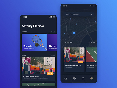 Activity App activity app card dark ui event gym ios map sport ui venue