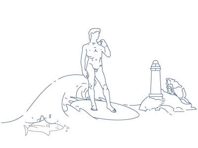 Surfing David david illustration mermaid michelangelo panorama rebound surf vector