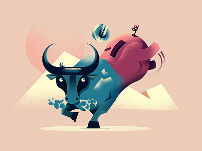 Savings Rodeo animal bull colour desert illustration money orange pink sunshine texture