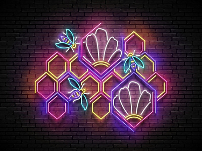 Honey Poster, 100% Vector 3d banner bee food honey honeybee honeycomb neon poster retro signboard vector