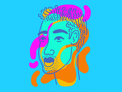 Lite Spots blue character face illustration man orange pink portrait yellow