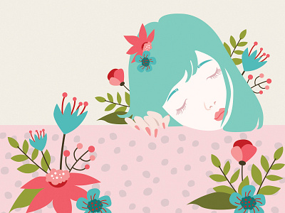 Girl and flowers art work dream more dreams flowers girl illustration plants poppy post card woman