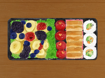 Bento box art bento box color cute food fruit illustration japanese sushi tofu vegan